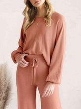 Load image into Gallery viewer, Long Sleeve Lounge Top and Drawstring Pants Set