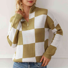 Load image into Gallery viewer, Checkered Half Zip Long Sleeve Sweater