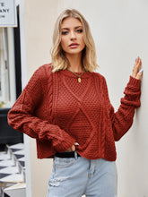 Load image into Gallery viewer, Cable-Knit Round Neck Dropped Shoulder Sweater