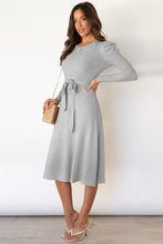 Load image into Gallery viewer, Round Neck Long Sleeve Tie Waist Sweater Dress