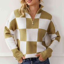 Load image into Gallery viewer, Checkered Half Zip Long Sleeve Sweater