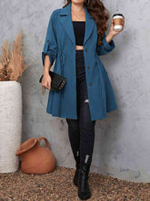 Load image into Gallery viewer, Plus Size Lapel Collar Drawstring Roll-Tab Sleeve Trench Coat