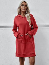 Load image into Gallery viewer, Slit Long Sleeve Hooded Dress with Pocket
