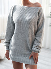 Load image into Gallery viewer, Rib-Knit Balloon Sleeve Boat Neck Sweater Dress