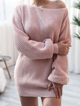 Load image into Gallery viewer, Rib-Knit Balloon Sleeve Boat Neck Sweater Dress