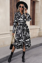 Load image into Gallery viewer, Printed Tie Front Collared Neck Slit Shirt Dress