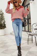 Load image into Gallery viewer, Striped Collared Neck Buttoned Pullover Sweater