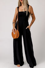 Load image into Gallery viewer, Green Smocked Square Neck Wide Leg Jumpsuit with Pockets