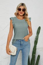 Load image into Gallery viewer, Smocked Round Neck Eyelet Top