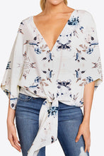 Load image into Gallery viewer, Printed Deep V Tie Hem Blouse