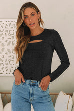 Load image into Gallery viewer, Metallic Cutout Round Neck Long Sleeve Top