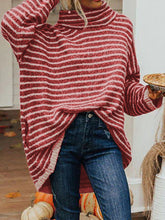 Load image into Gallery viewer, Striped Turtleneck Sweater with Pockets