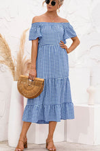 Load image into Gallery viewer, Plaid Off-Shoulder Tiered Midi Dress