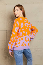 Load image into Gallery viewer, Woven Right Leopard Round Neck Dropped Shoulder Sweater