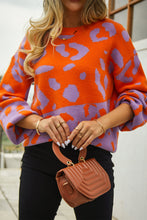 Load image into Gallery viewer, Woven Right Leopard Round Neck Dropped Shoulder Sweater