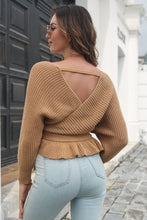 Load image into Gallery viewer, Tie Waist Ruffle Hem Sweater