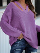 Load image into Gallery viewer, Full Size Cutout V-Neck Rib-Knit Sweater