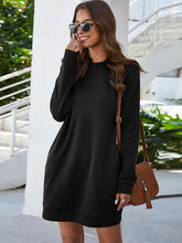 Load image into Gallery viewer, Round Neck Long Sleeve Mini Dress with Pockets