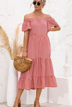 Load image into Gallery viewer, Plaid Off-Shoulder Tiered Midi Dress