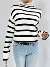 Load image into Gallery viewer, Striped Turtleneck Drop Shoulder Sweater