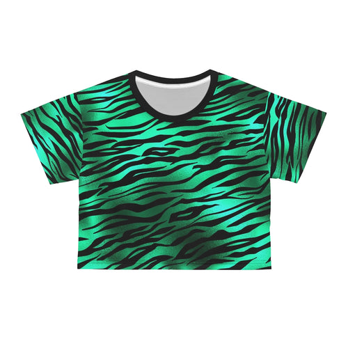 Emerald Green and Black Zebra Print  Crop Tee