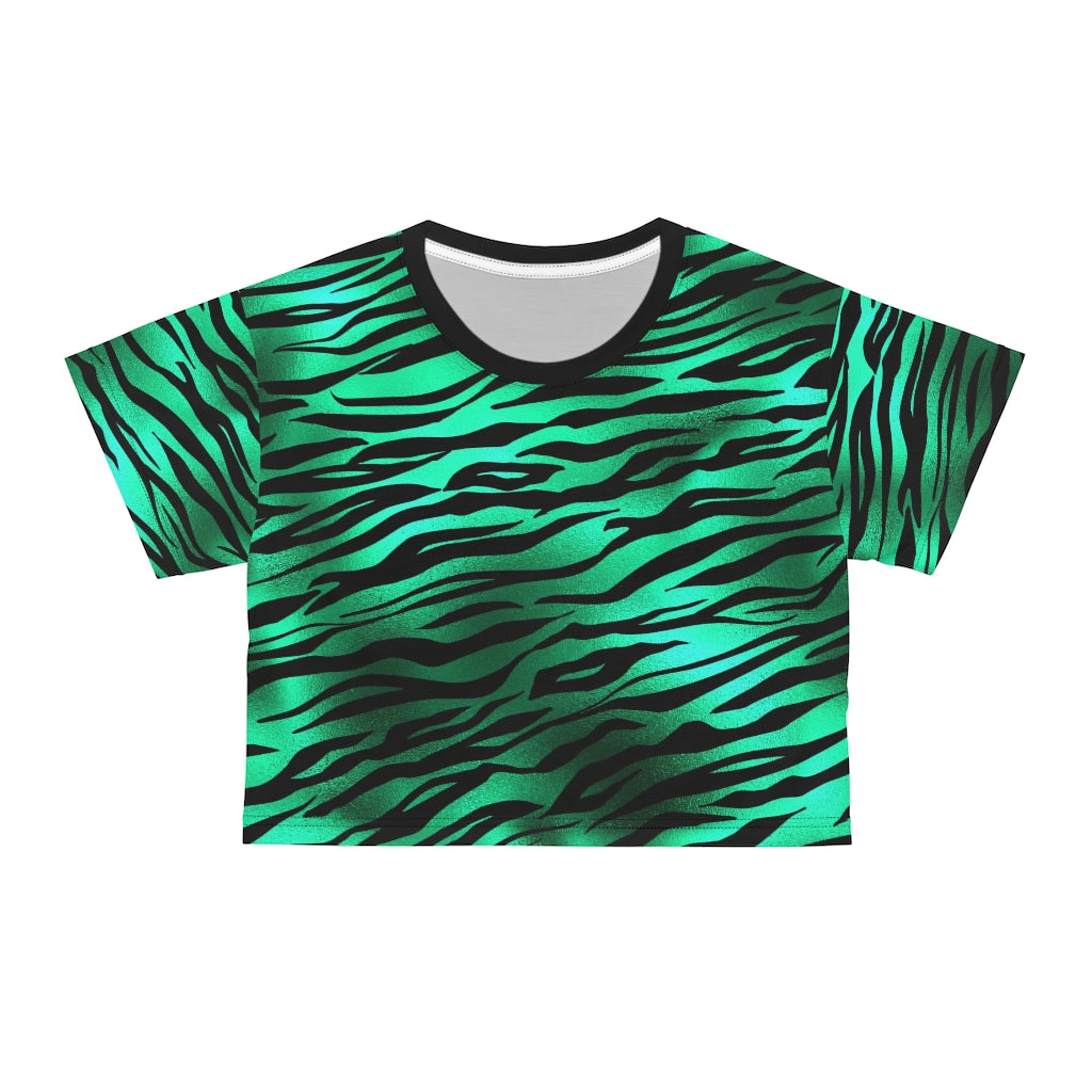 Emerald Green and Black Zebra Print  Crop Tee