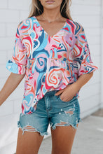 Load image into Gallery viewer, Printed V-Neck Flounce Sleeve Blouse