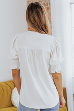 Load image into Gallery viewer, Smocked Flounce Sleeve Notched Neck Blouse