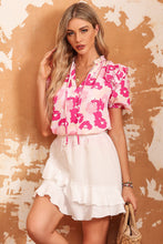 Load image into Gallery viewer, Floral Tie Neck Ruffle Shoulder Blouse