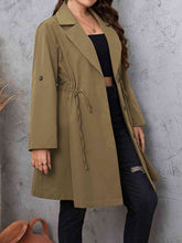 Load image into Gallery viewer, Plus Size Lapel Collar Drawstring Roll-Tab Sleeve Trench Coat