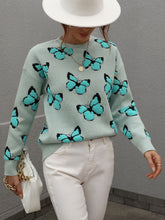 Load image into Gallery viewer, Woven Right Butterfly Dropped Shoulder Crewneck Sweater