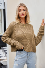 Load image into Gallery viewer, Cable-Knit Round Neck Dropped Shoulder Sweater