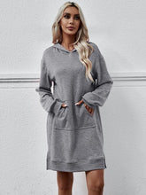 Load image into Gallery viewer, Slit Long Sleeve Hooded Dress with Pocket
