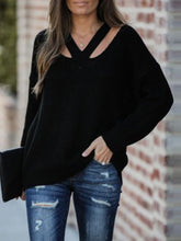 Load image into Gallery viewer, Full Size Cutout V-Neck Rib-Knit Sweater