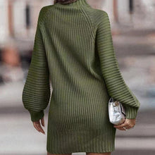 Load image into Gallery viewer, Mock Neck Lantern Sleeve Sweater Dress