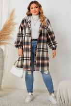 Load image into Gallery viewer, Plus Size Plaid Drop Shoulder Hooded Coat
