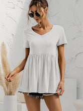 Load image into Gallery viewer, V-Neck Short Sleeve Babydoll Top