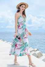 Load image into Gallery viewer, Printed V-Neck Spaghetti Straps Slit Midi Dress