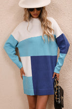 Load image into Gallery viewer, Color Block Mock Neck Dropped Shoulder Sweater Dress