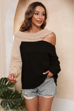 Load image into Gallery viewer, Asymmetrical Long Sleeve Two-Tone Cutout Sweater