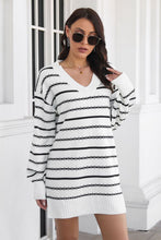 Load image into Gallery viewer, Striped V-Neck Sweater Dress