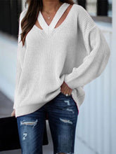 Load image into Gallery viewer, Full Size Cutout V-Neck Rib-Knit Sweater