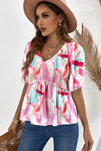 Load image into Gallery viewer, Printed V-Neck Babydoll Blouse