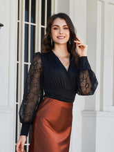 Load image into Gallery viewer, Lantern Sleeve Surplice Neck Blouse