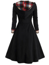 Load image into Gallery viewer, Plus Size Plaid Buttoned Long Sleeve Hooded Dress