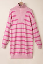 Load image into Gallery viewer, Striped Quarter-Zip Collared Sweater Dress