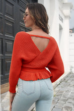 Load image into Gallery viewer, Tie Waist Ruffle Hem Sweater