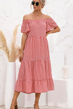 Load image into Gallery viewer, Plaid Off-Shoulder Tiered Midi Dress