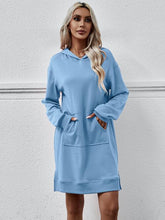 Load image into Gallery viewer, Slit Long Sleeve Hooded Dress with Pocket