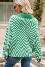 Load image into Gallery viewer, Striped Collared Neck Buttoned Pullover Sweater